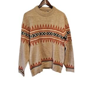 Vintage PURITAN Aztec Sweater‎ Western Large Tan Orange Green